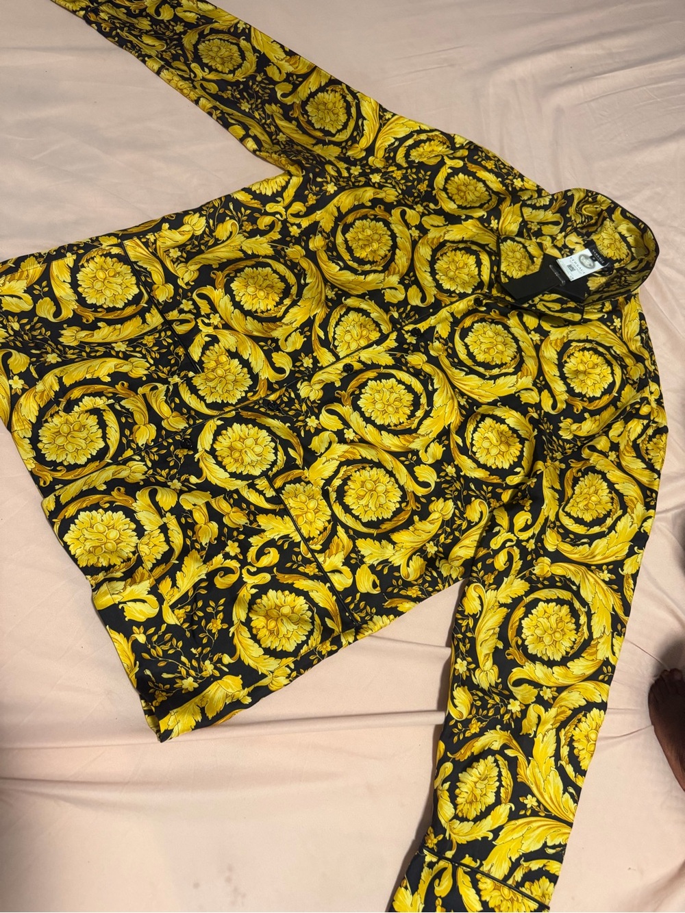 Versace Black and Yellow Baroque Long Sleeve Shirt